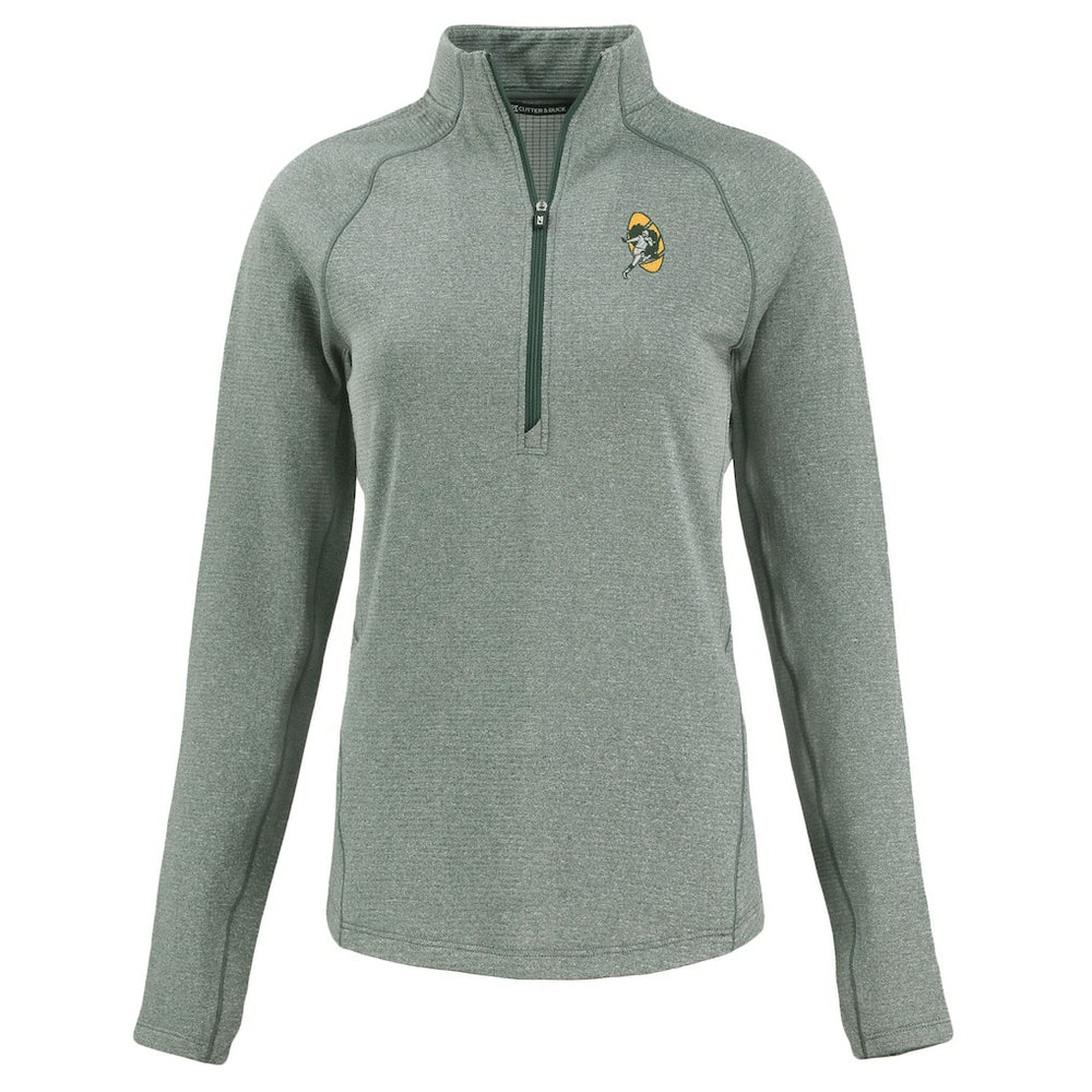 Green Bay Packers Cutter & Buck Women's Peshastin Eco Fleece Recycled Tri-Blend Raglan Half-Zip Jacket - Heather Green Jackets