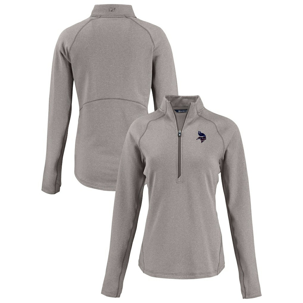 Minnesota Vikings Cutter & Buck Women's Americana Peshastin Eco Fleece Recycled Tri-Blend Raglan Half-Zip Jacket - Heather Gray Jackets