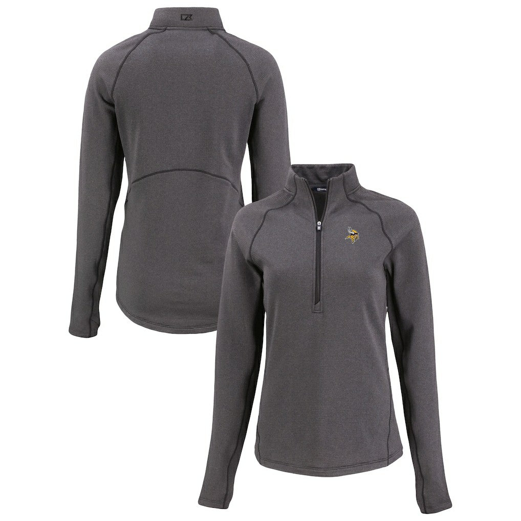 Minnesota Vikings Cutter & Buck Women's Peshastin Eco Fleece Recycled Tri-Blend Raglan Half-Zip Jacket - Heather Black Jackets