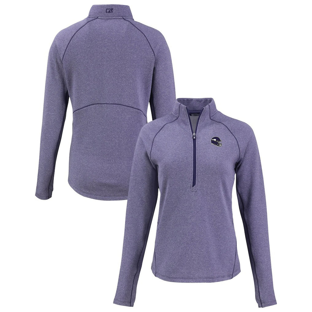 Minnesota Vikings Cutter & Buck Women's Peshastin Eco Fleece Recycled Tri-Blend Raglan Half-Zip Jacket - Heather Purple Jackets