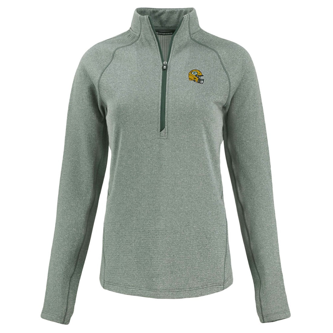 Green Bay Packers Cutter & Buck Women's Peshastin Eco Fleece Recycled Tri-Blend Raglan Half-Zip Jacket - Heather Green Jackets