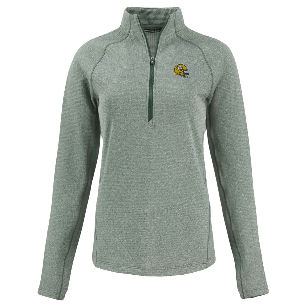Green Bay Packers Cutter & Buck Women's Peshastin Eco Fleece Recycled Tri-Blend Raglan Half-Zip Jacket - Heather Green Jackets