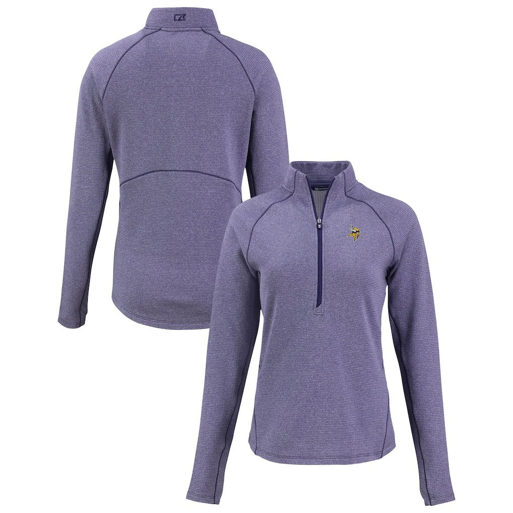 Minnesota Vikings Cutter & Buck Women's Peshastin Eco Fleece Recycled Tri-Blend Raglan Half-Zip Jacket - Heather Purple Jackets
