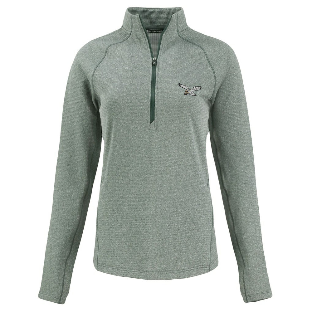 Philadelphia Eagles Cutter & Buck Women's Peshastin Eco Fleece Recycled Tri-Blend Raglan Half-Zip Jacket - Heather Kelly Green Jackets
