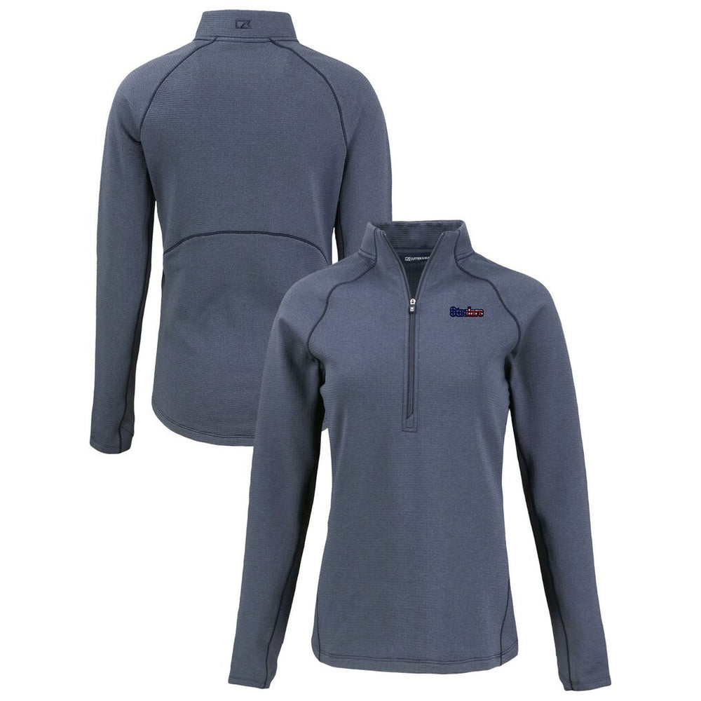 Pittsburgh Steelers Cutter & Buck Women's Americana Peshastin Eco Fleece Recycled Tri-Blend Raglan Half-Zip Jacket - Heather Navy Jackets