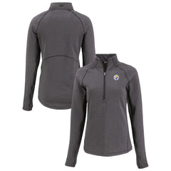 Pittsburgh Steelers Cutter & Buck Women's Peshastin Eco Fleece Recycled Tri-Blend Raglan Half-Zip Jacket - Heather Black Jackets