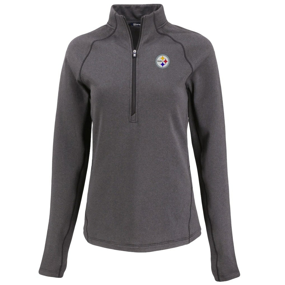 Pittsburgh Steelers Cutter & Buck Women's Peshastin Eco Fleece Recycled Tri-Blend Raglan Half-Zip Jacket - Heather Black Jackets