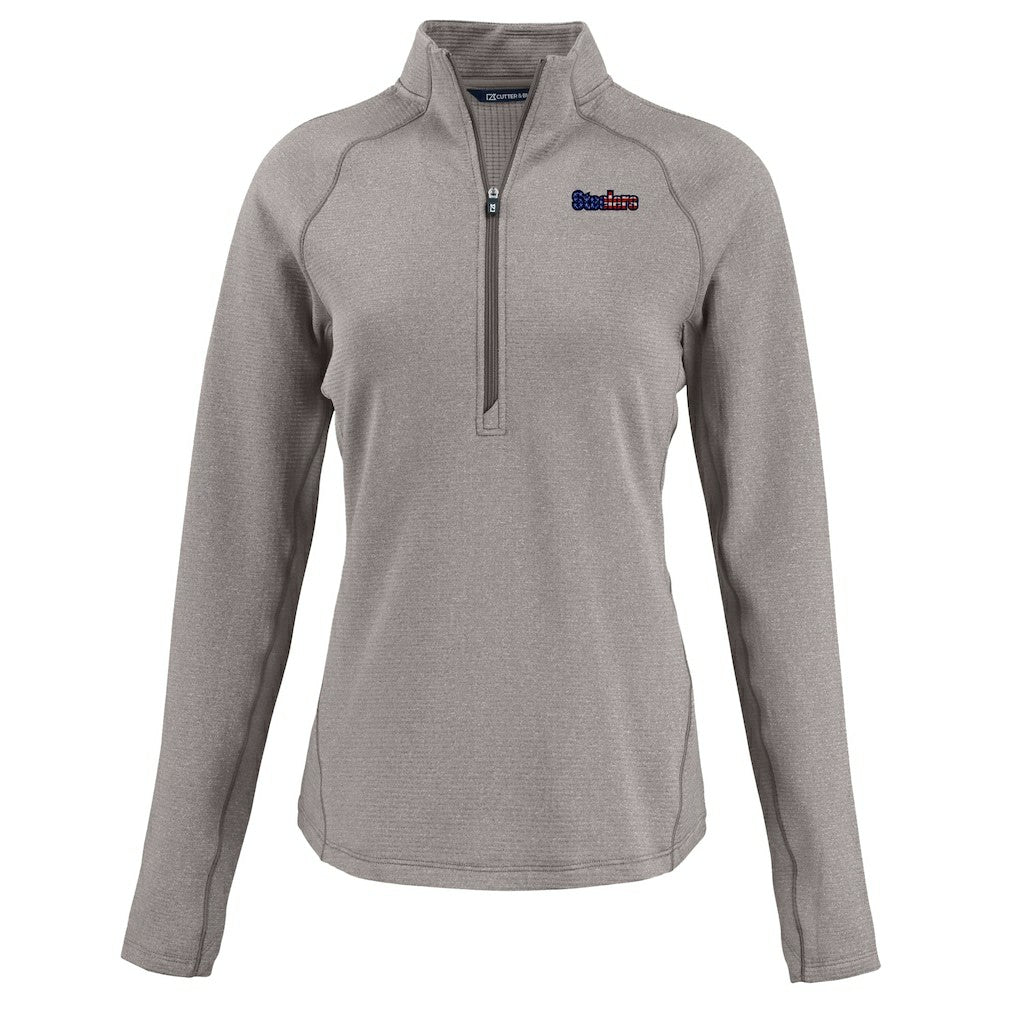 Pittsburgh Steelers Cutter & Buck Women's Americana Peshastin Eco Fleece Recycled Tri-Blend Raglan Half-Zip Jacket - Heather Gray Jackets