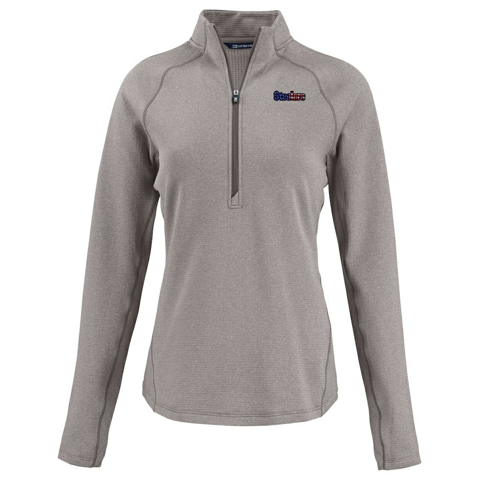 Pittsburgh Steelers Cutter & Buck Women's Americana Peshastin Eco Fleece Recycled Tri-Blend Raglan Half-Zip Jacket - Heather Gray Jackets