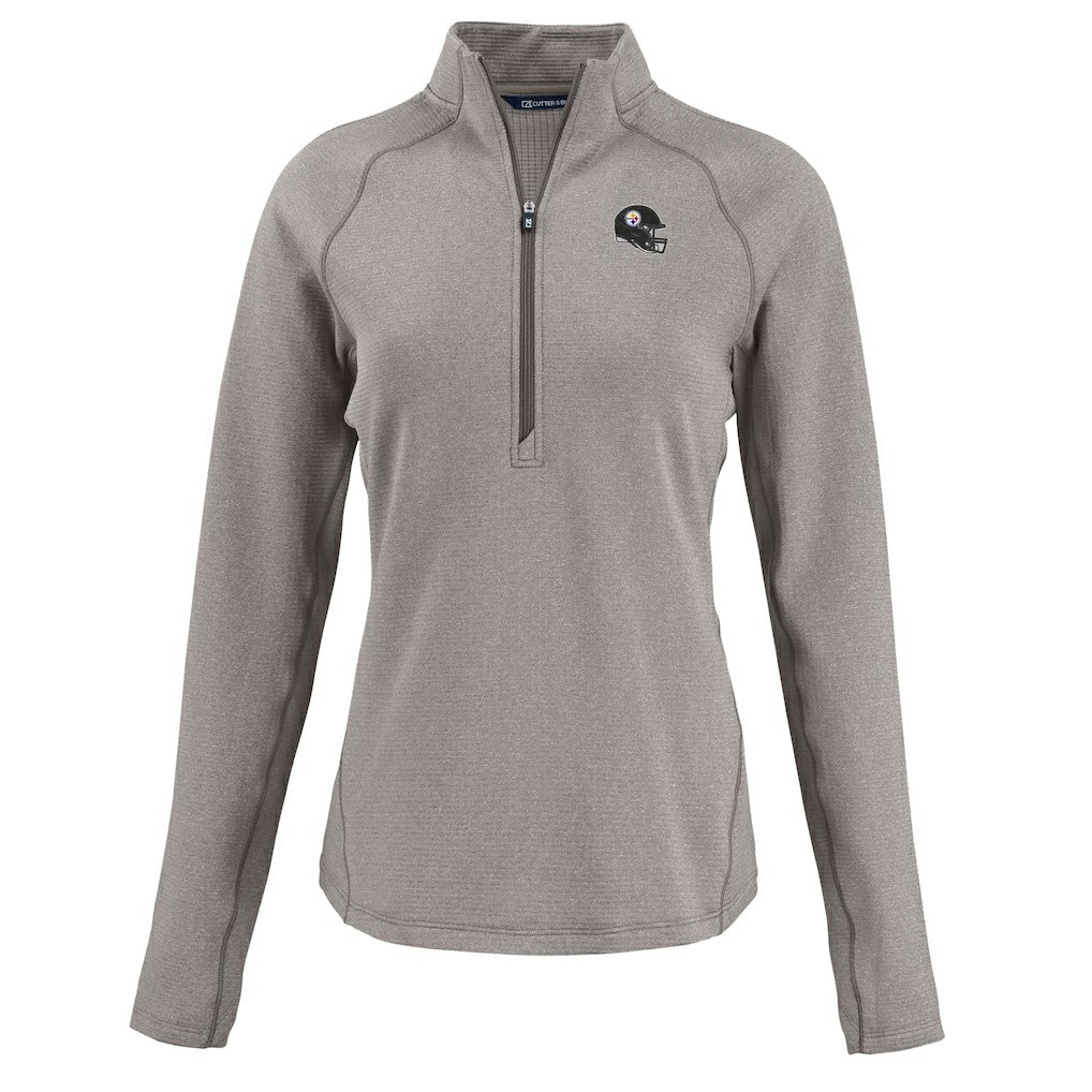 Pittsburgh Steelers Cutter & Buck Women's Peshastin Eco Fleece Recycled Tri-Blend Raglan Half-Zip Jacket - Heather Gray Jackets