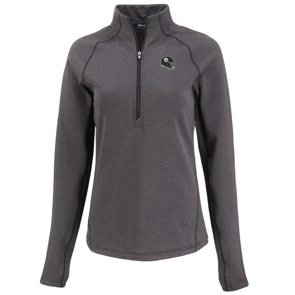 Pittsburgh Steelers Cutter & Buck Women's Peshastin Eco Fleece Recycled Tri-Blend Raglan Half-Zip Jacket - Heather Black Jackets