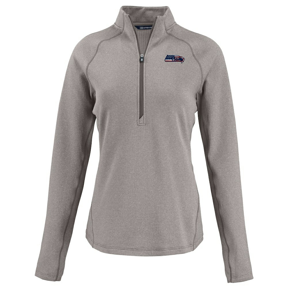 Seattle Seahawks Cutter & Buck Women's Americana Peshastin Eco Fleece Recycled Tri-Blend Raglan Half-Zip Jacket - Heather Gray Jackets