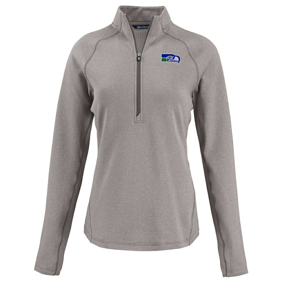 Seattle Seahawks Cutter & Buck Women's Peshastin Eco Fleece Recycled Tri-Blend Raglan Half-Zip Jacket - Heather Gray Jackets