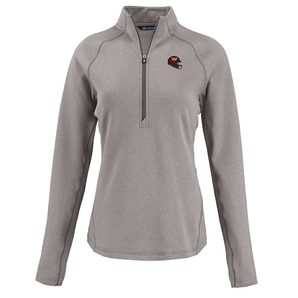Washington Commanders Cutter & Buck Women's Peshastin Eco Fleece Recycled Tri-Blend Raglan Half-Zip Jacket - Heather Gray Jackets