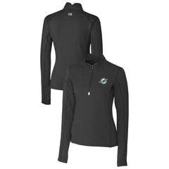 Miami Dolphins Cutter & Buck Women's Traverse Stretch Quarter-Zip Pullover Top - Black Pullover