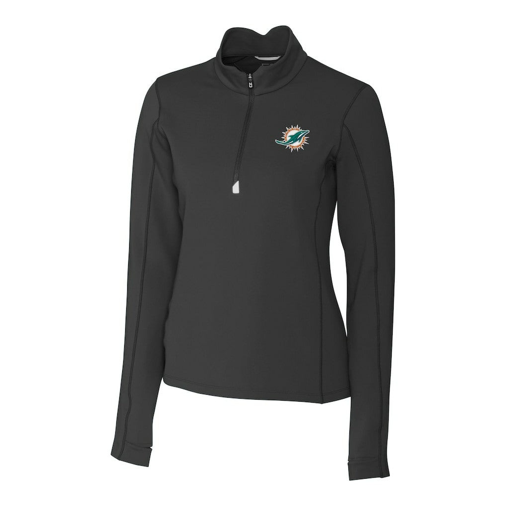 Miami Dolphins Cutter & Buck Women's Traverse Stretch Quarter-Zip Pullover Top - Black Pullover