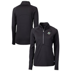 Miami Dolphins Cutter & Buck Women's DryTec Adapt Eco Knit Stretch Recycled Raglan Half-Zip Top - Black Tops