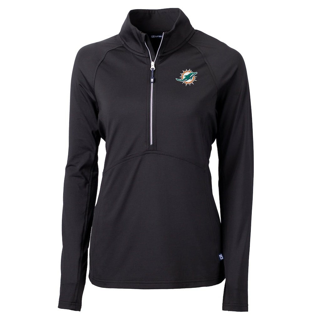Miami Dolphins Cutter & Buck Women's DryTec Adapt Eco Knit Stretch Recycled Raglan Half-Zip Top - Black Tops