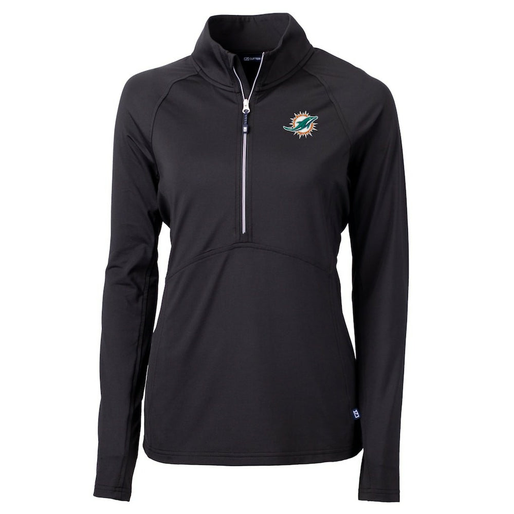 Miami Dolphins Cutter & Buck Women's DryTec Adapt Eco Knit Stretch Recycled Raglan Half-Zip Top - Black Tops