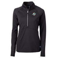 Miami Dolphins Cutter & Buck Women's DryTec Adapt Eco Knit Stretch Recycled Raglan Half-Zip Top - Black Tops