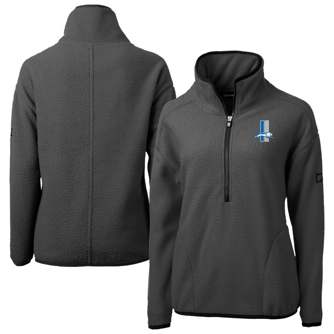 Detroit Lions Cutter & Buck Women's Historic Cascade Eco Sherpa Fleece Half-Zip Jacket - Charcoal Jackets