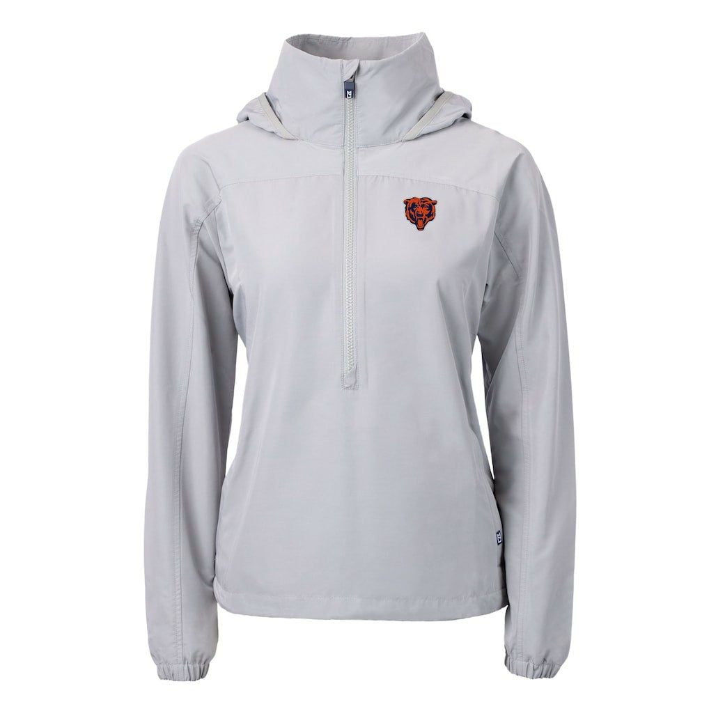 Chicago Bears Cutter & Buck Women's Charter Eco Recycled Half-Zip Hooded Anorak Jacket - Gray Jackets