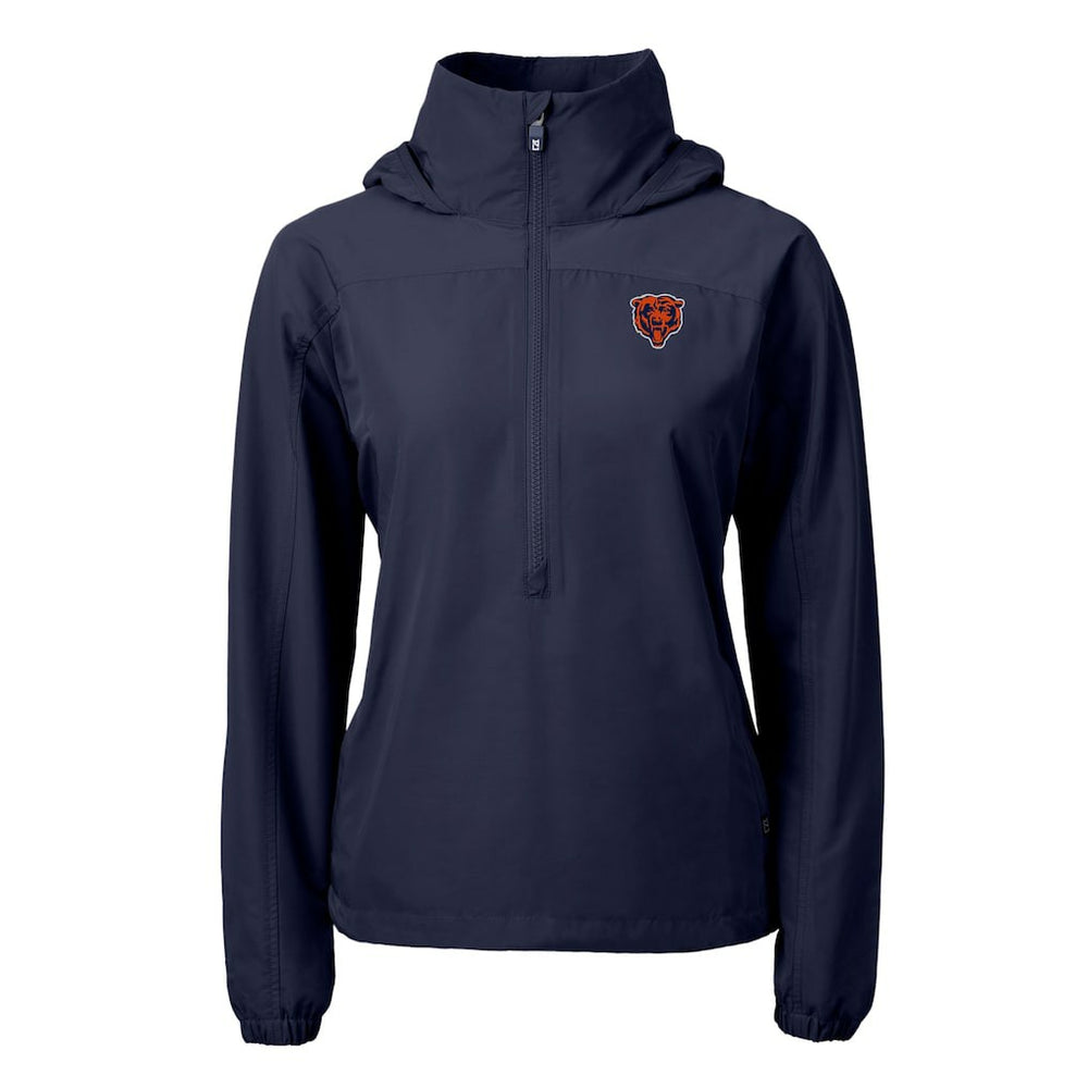 Chicago Bears Cutter & Buck Women's Charter Eco Recycled Half-Zip Hooded Anorak Jacket - Navy Jackets
