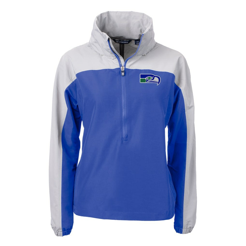Seattle Seahawks Cutter & Buck Women's Charter Eco Recycled Half-Zip Hooded Anorak Jacket - Blue Jackets