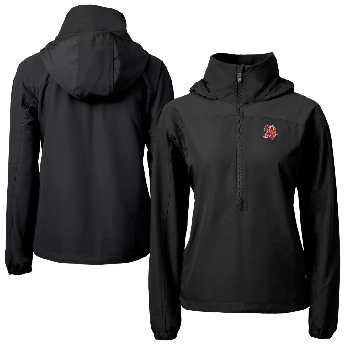 Tampa Bay Buccaneers Cutter & Buck Women's Charter Eco Recycled Half-Zip Hooded Anorak Jacket - Black Jackets