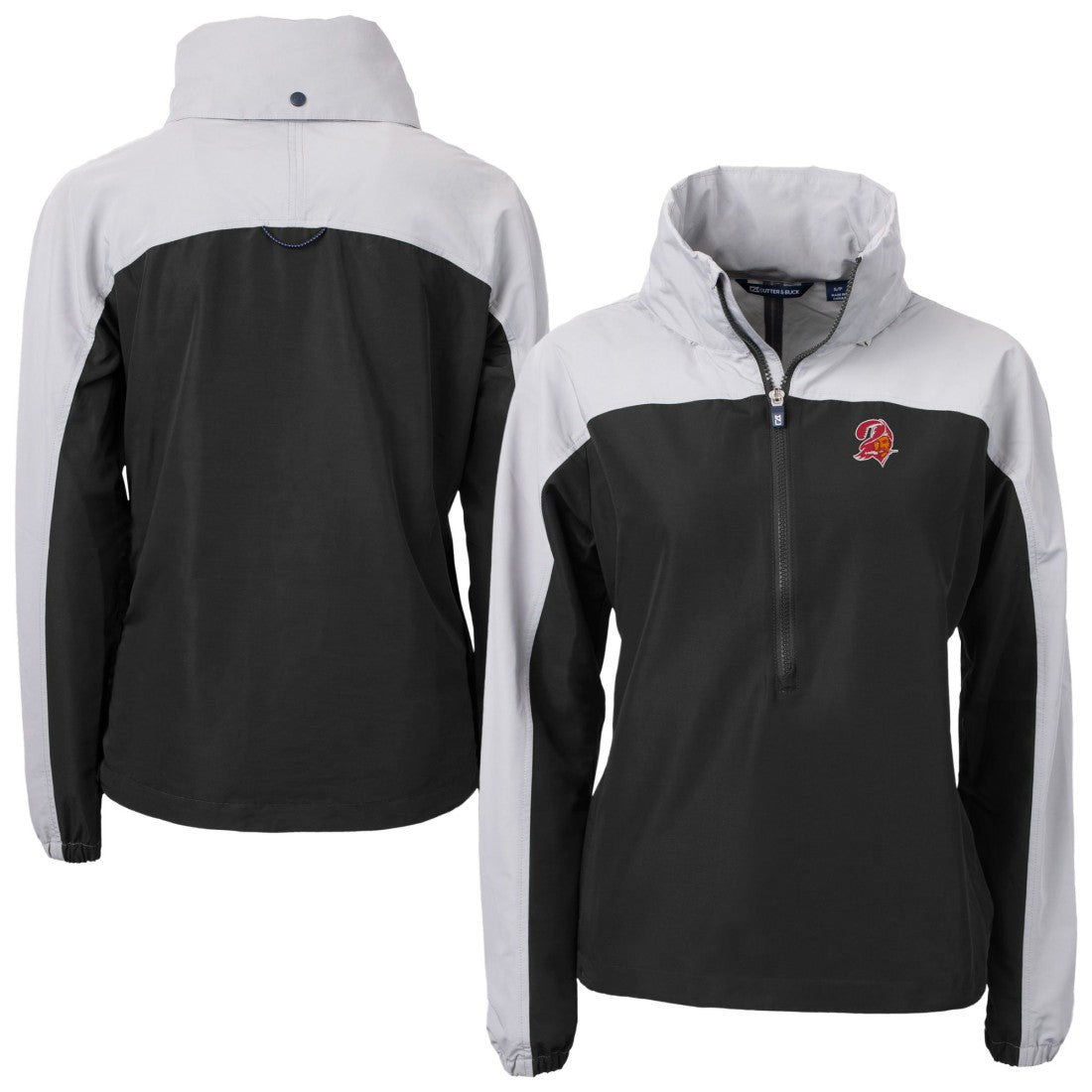 Tampa Bay Buccaneers Cutter & Buck Women's Charter Eco Recycled Half-Zip Hooded Anorak Jacket - Black Jackets