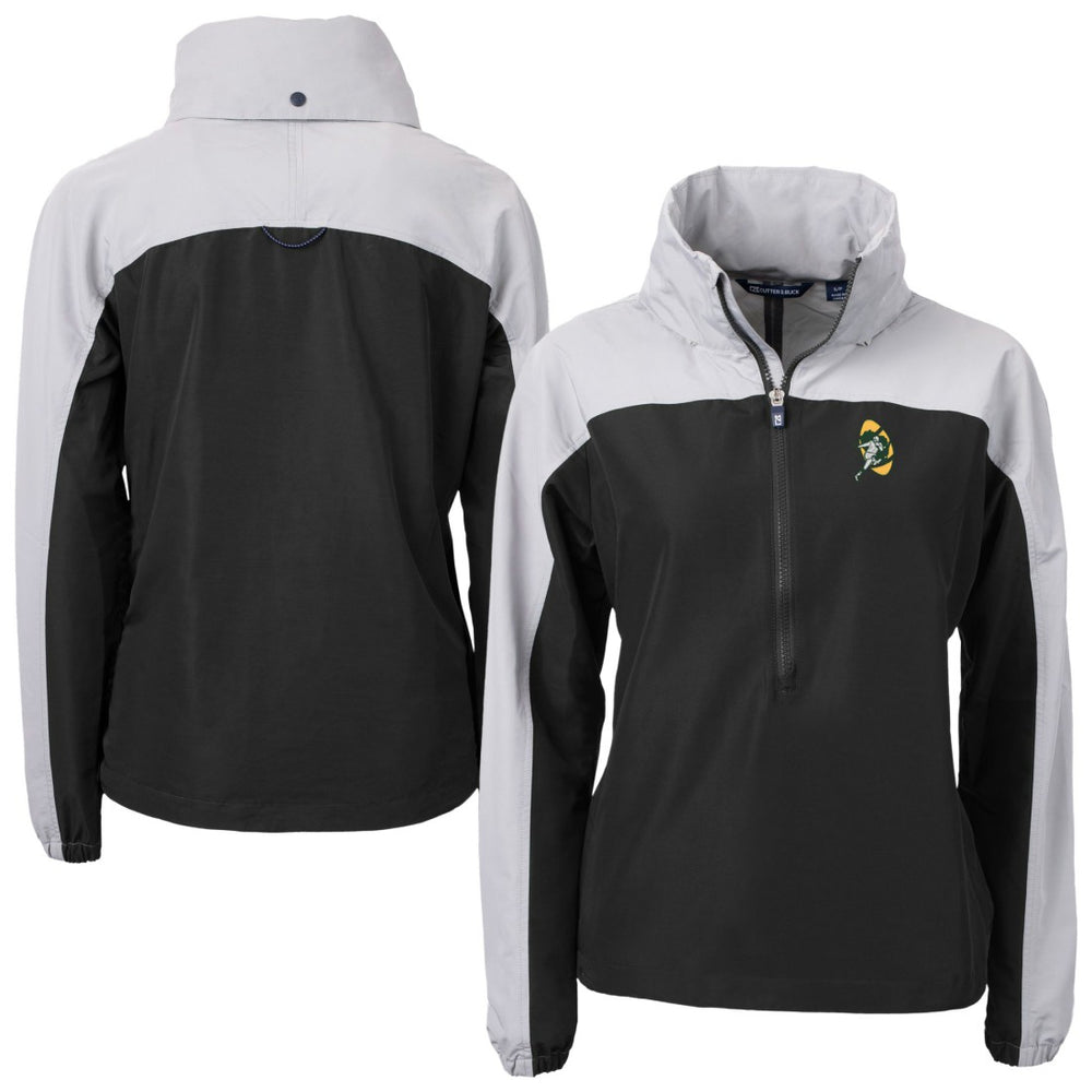 Green Bay Packers Cutter & Buck Women's Charter Eco Recycled Half-Zip Hooded Anorak Jacket - Black Jackets