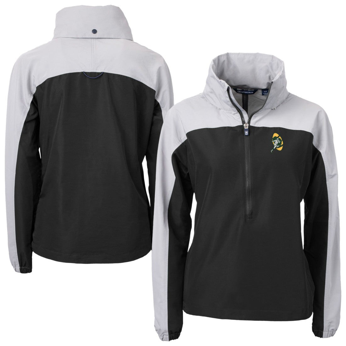 Green Bay Packers Cutter & Buck Women's Charter Eco Recycled Half-Zip Hooded Anorak Jacket - Black Jackets