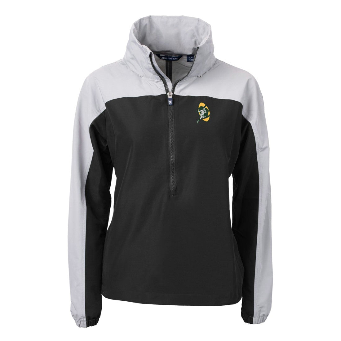 Green Bay Packers Cutter & Buck Women's Charter Eco Recycled Half-Zip Hooded Anorak Jacket - Black Jackets