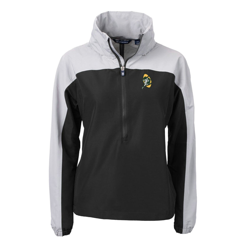 Green Bay Packers Cutter & Buck Women's Charter Eco Recycled Half-Zip Hooded Anorak Jacket - Black Jackets