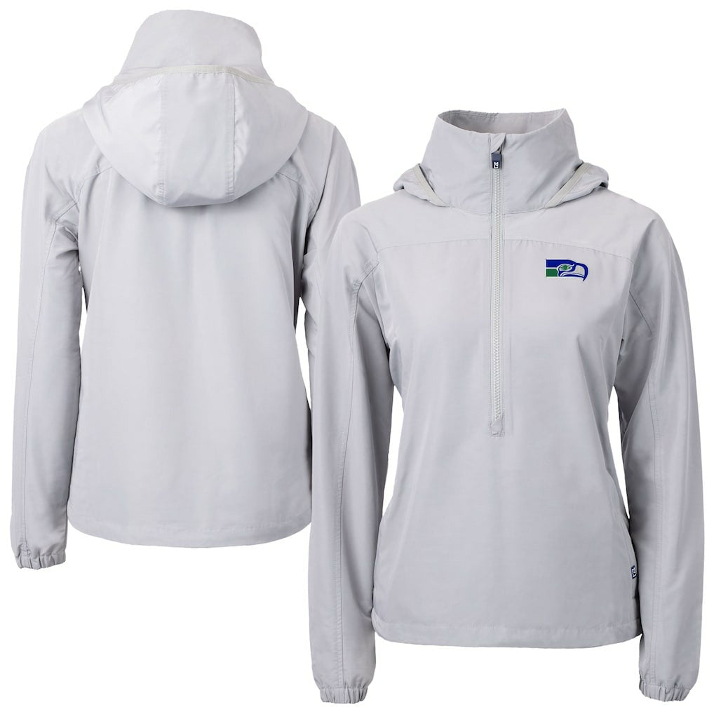 Seattle Seahawks Cutter & Buck Women's Charter Eco Recycled Half-Zip Hooded Anorak Jacket - Gray Jackets