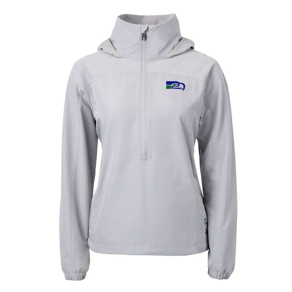 Seattle Seahawks Cutter & Buck Women's Charter Eco Recycled Half-Zip Hooded Anorak Jacket - Gray Jackets