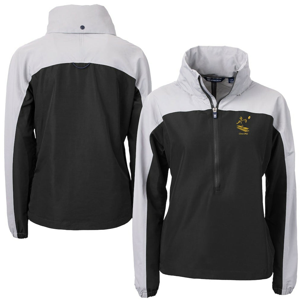 Pittsburgh Steelers Cutter & Buck Women's Charter Eco Recycled Half-Zip Hooded Anorak Jacket - Black Jackets