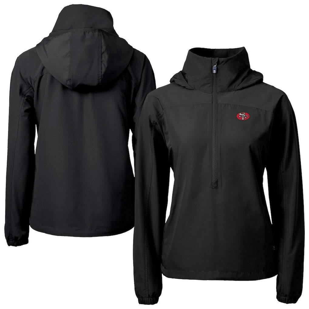San Francisco 49ers Cutter & Buck Women's Charter Eco Recycled Half-Zip Hooded Anorak Jacket - Black Jackets
