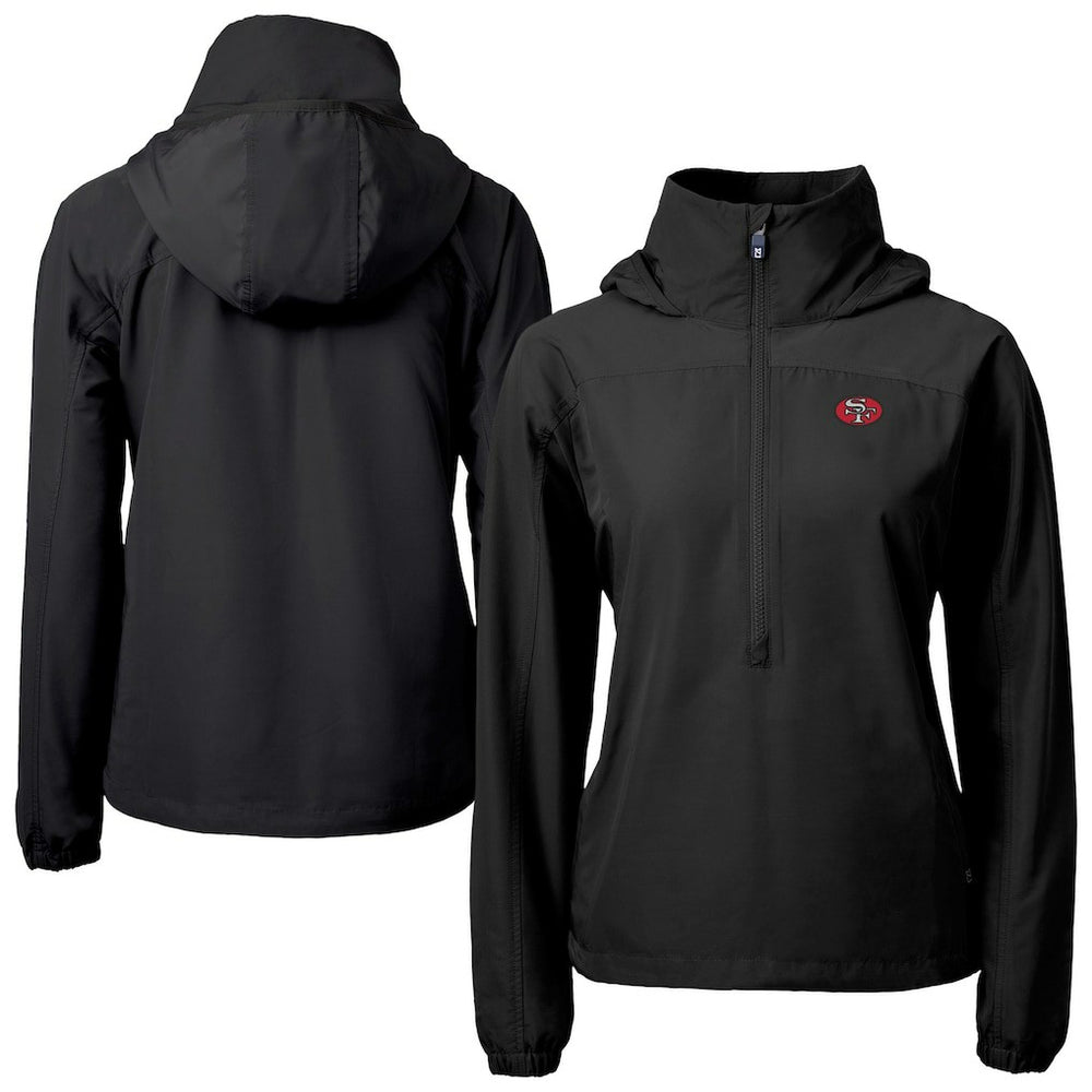 San Francisco 49ers Cutter & Buck Women's Charter Eco Recycled Half-Zip Hooded Anorak Jacket - Black Jackets