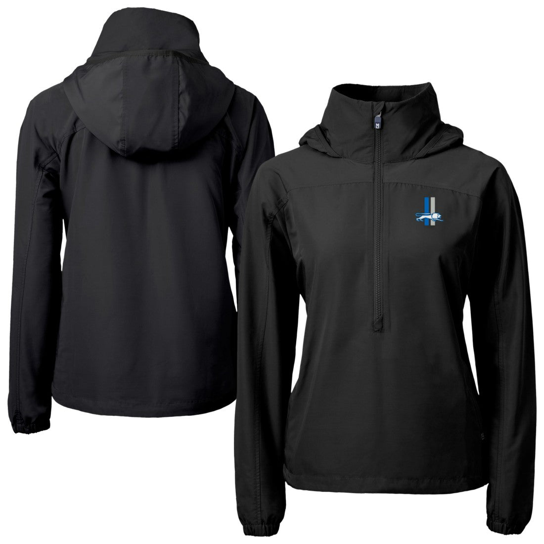 Detroit Lions Cutter & Buck Women's Charter Eco Recycled Half-Zip Hooded Anorak Jacket - Black Jackets