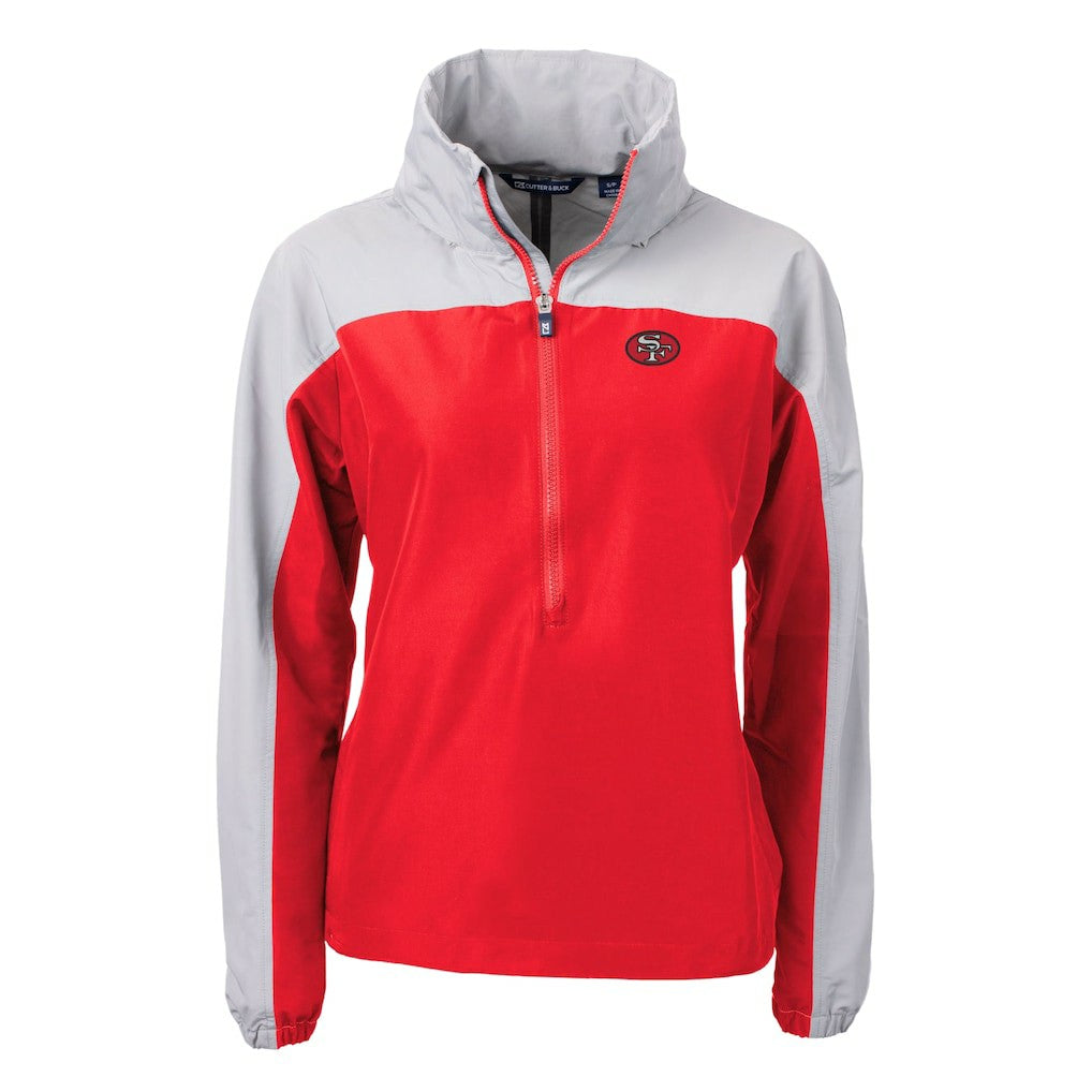 San Francisco 49ers Cutter & Buck Women's Charter Eco Recycled Half-Zip Hooded Anorak Jacket - Red Jackets