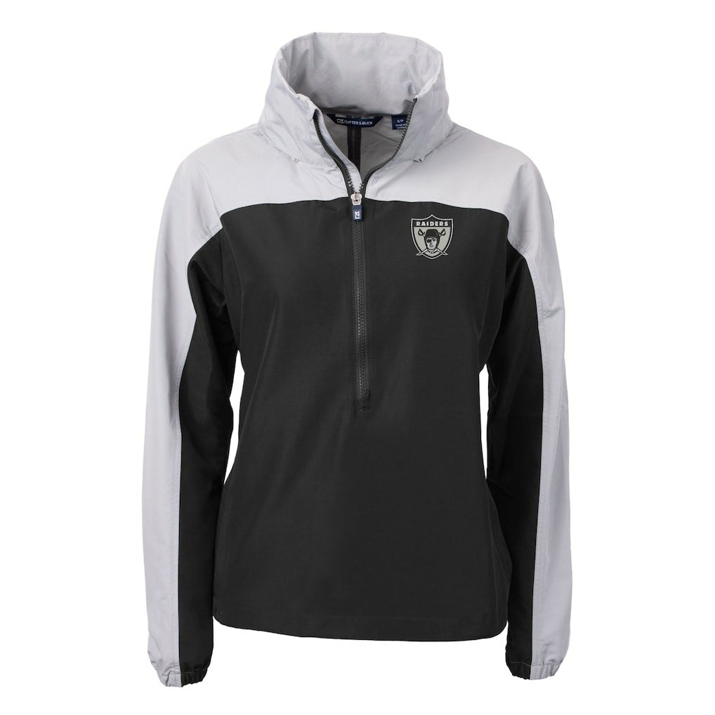 Las Vegas Raiders Cutter & Buck Women's Charter Eco Recycled Half-Zip Hooded Anorak Jacket - Black Jackets