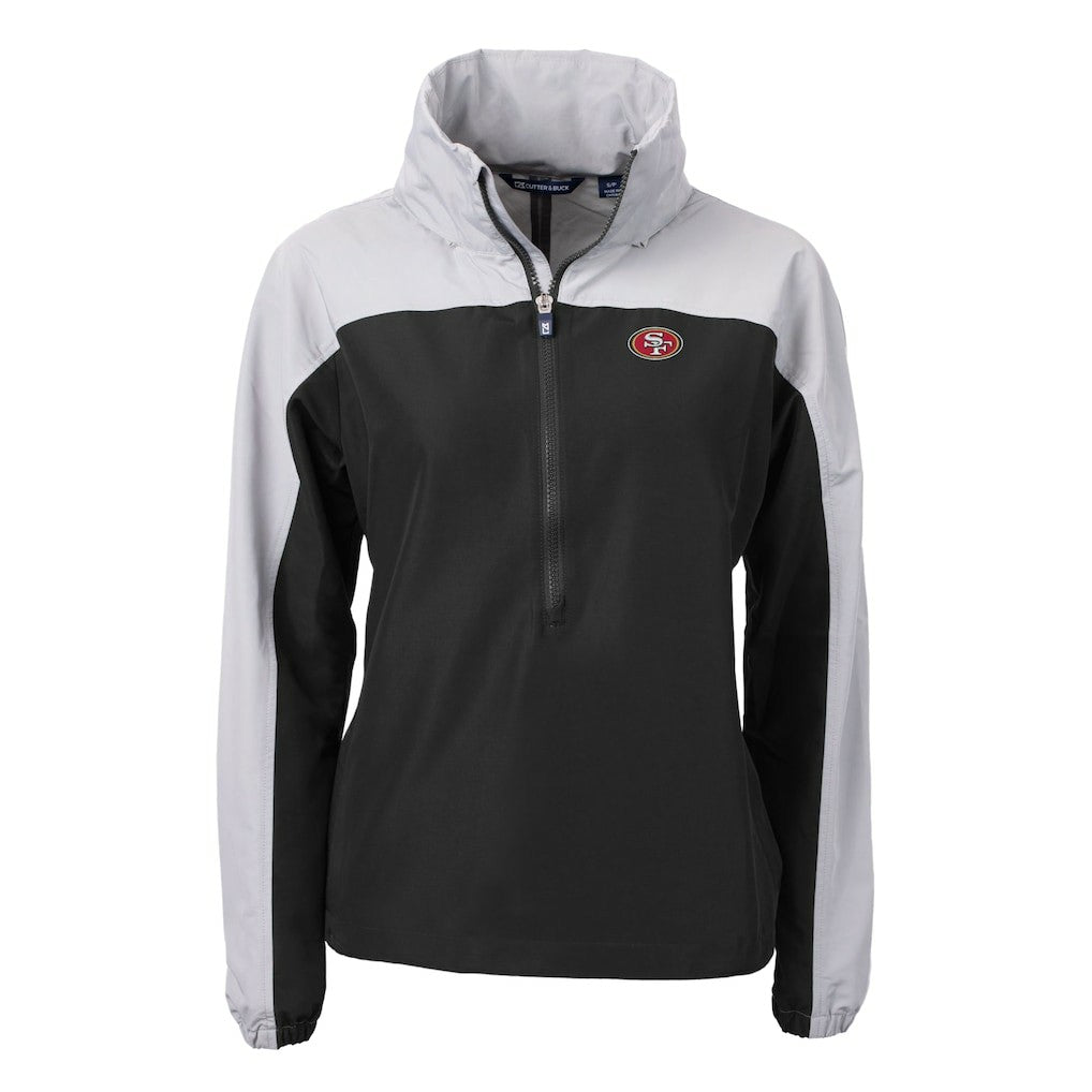 San Francisco 49ers Cutter & Buck Women's Charter Eco Recycled Half-Zip Hooded Anorak Jacket - Black Jackets