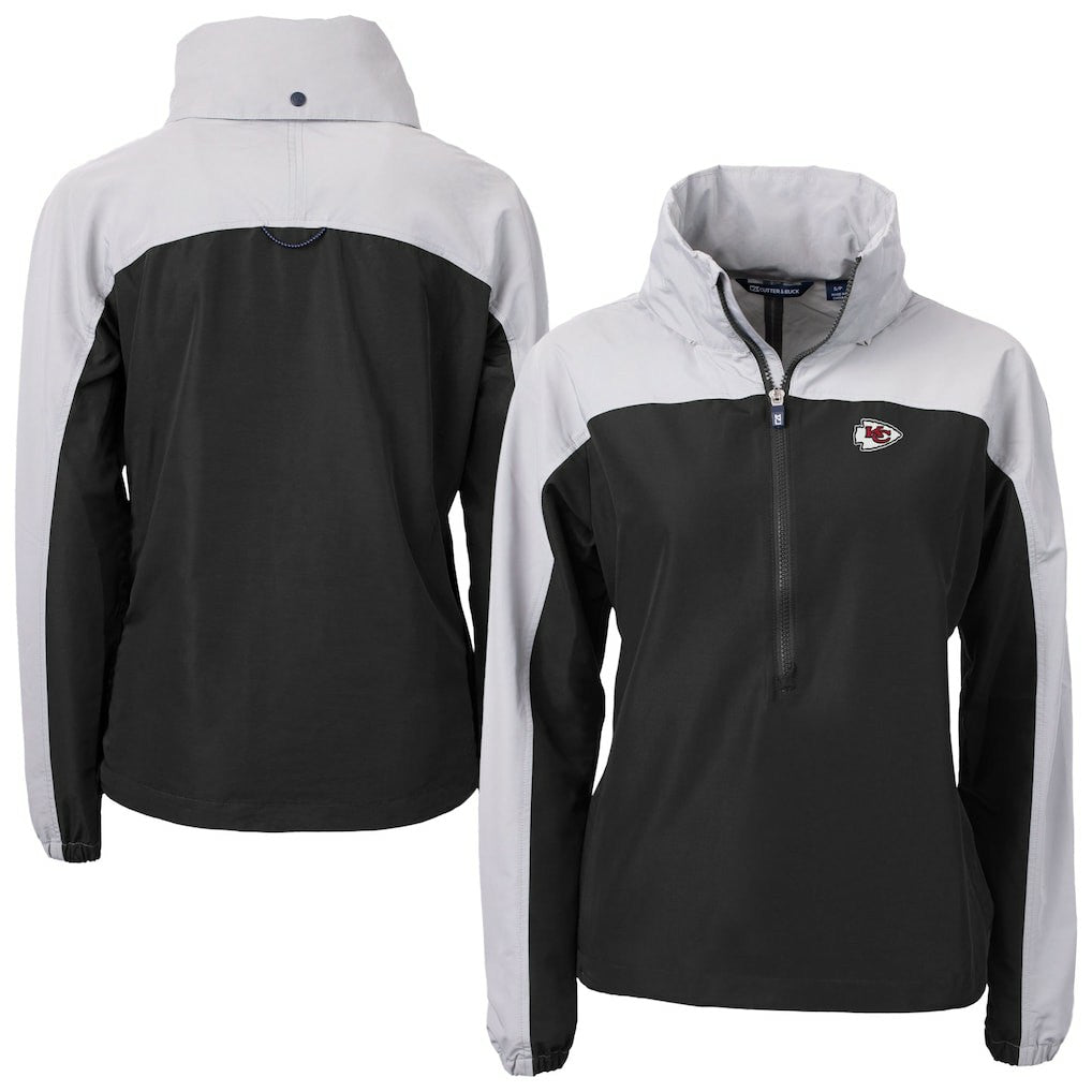 Kansas City Chiefs Cutter & Buck Women's Charter Eco Recycled Half-Zip Hooded Anorak Jacket - Black Jackets