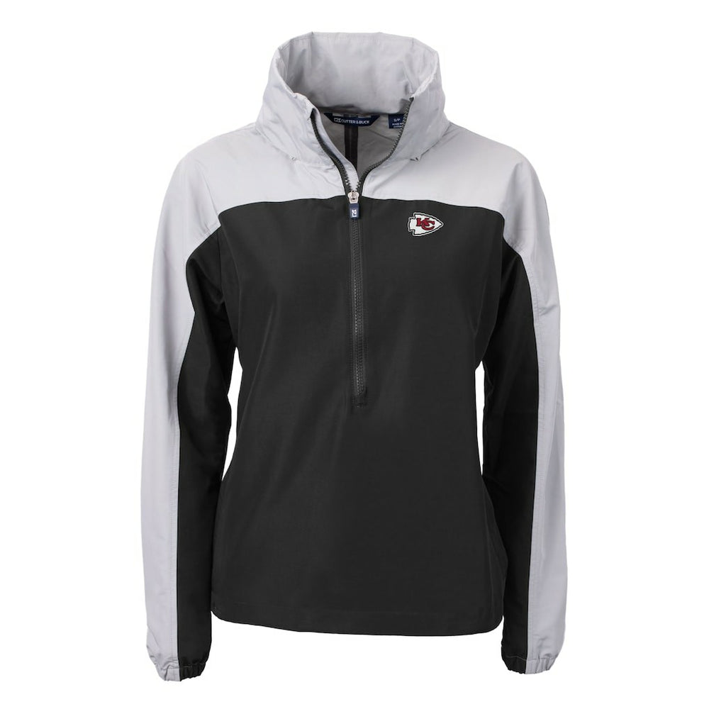 Kansas City Chiefs Cutter & Buck Women's Charter Eco Recycled Half-Zip Hooded Anorak Jacket - Black Jackets