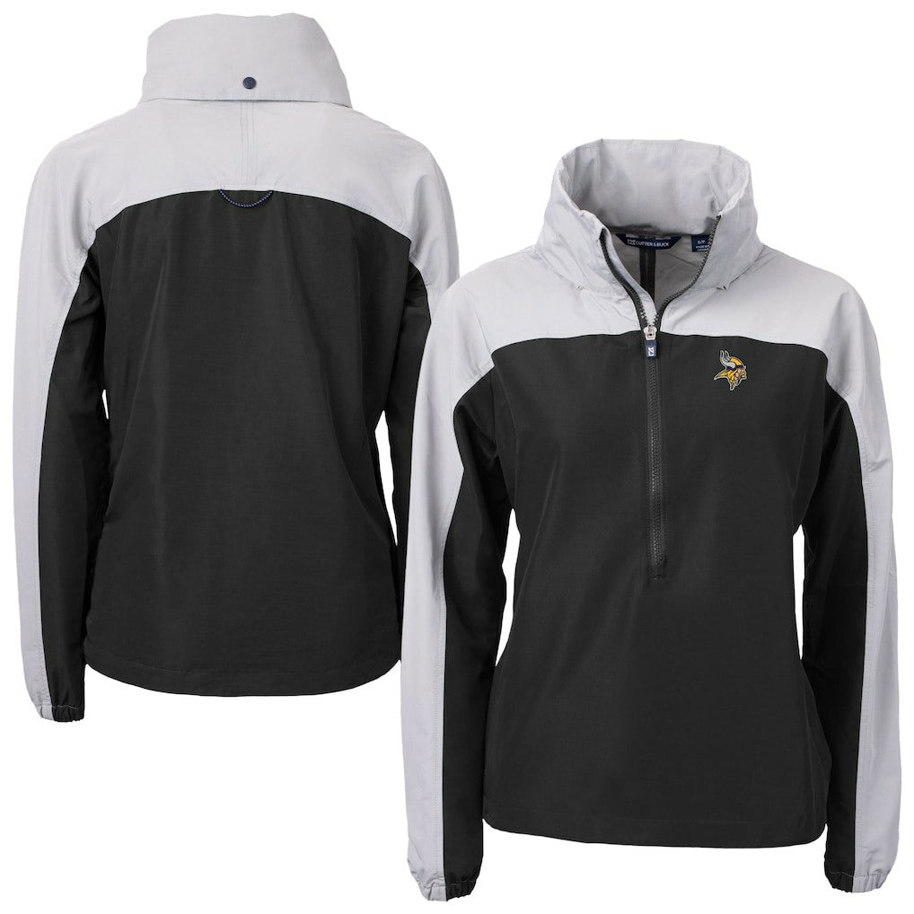Minnesota Vikings Cutter & Buck Women's Charter Eco Recycled Half-Zip Hooded Anorak Jacket - Black Jackets