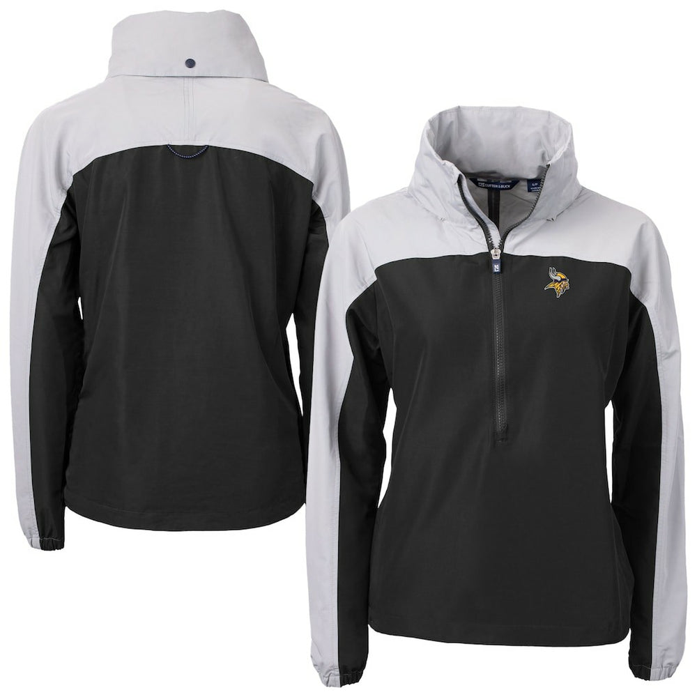 Minnesota Vikings Cutter & Buck Women's Charter Eco Recycled Half-Zip Hooded Anorak Jacket - Black Jackets