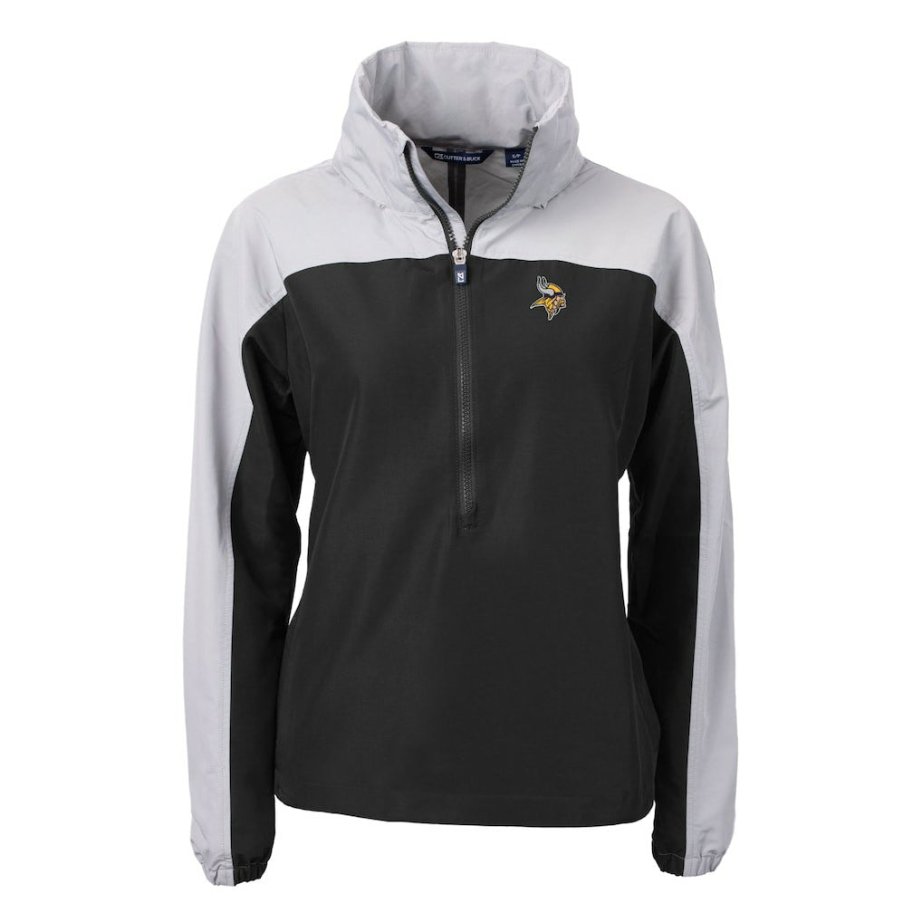 Minnesota Vikings Cutter & Buck Women's Charter Eco Recycled Half-Zip Hooded Anorak Jacket - Black Jackets