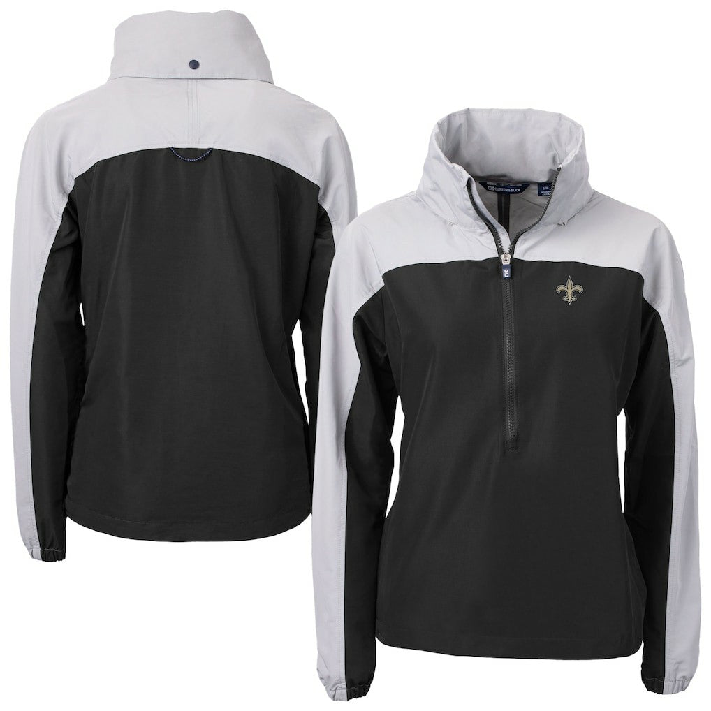 New Orleans Saints Cutter & Buck Women's Charter Eco Recycled Half-Zip Hooded Anorak Jacket - Black Jackets