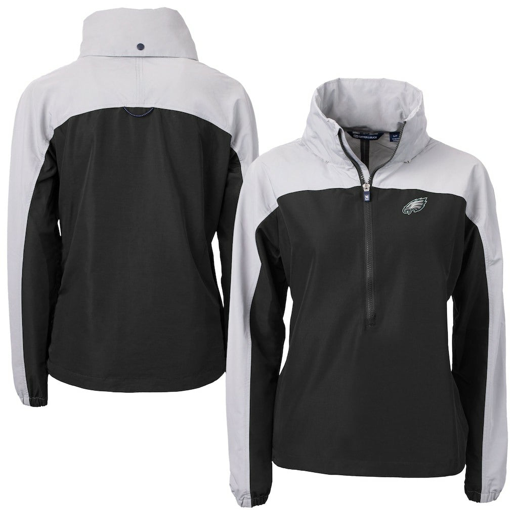Philadelphia Eagles Cutter & Buck Women's Charter Eco Recycled Half-Zip Hooded Anorak Jacket - Black Jackets